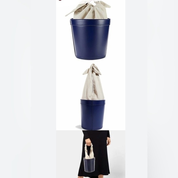 STAUD BRITT LEATHER AND CANVAS BUCKET WOMEN BAG IN NAVY MULTI NWT - Picture 8 of 12